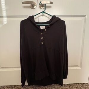Lou & Grey, Black Henley Lightweight Hoodie, Size Small
